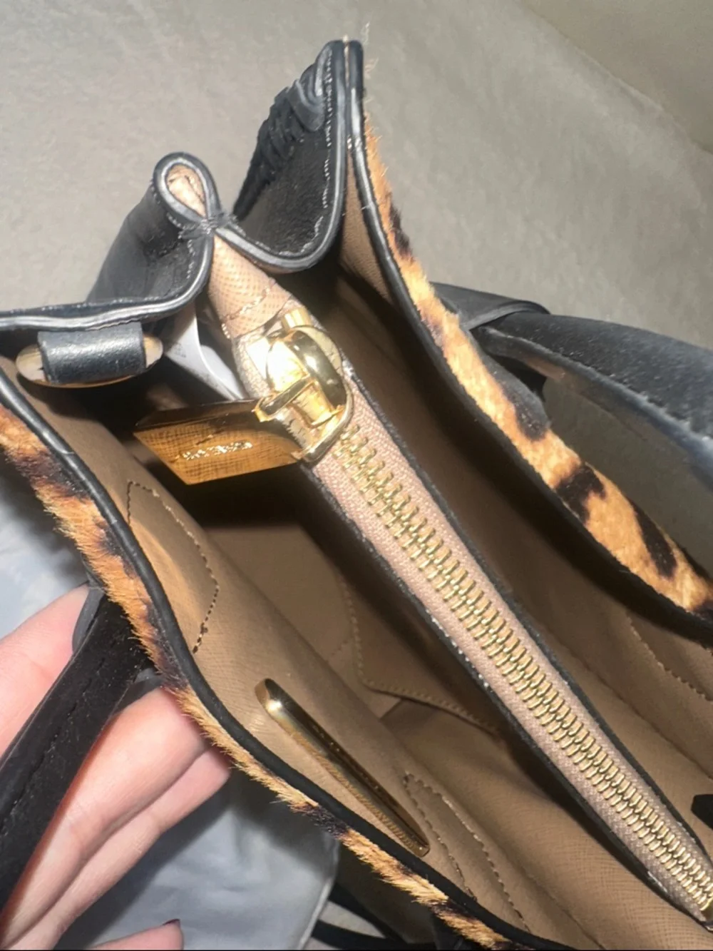 Michael Kors Mercer Leopard Calf Hair Satchel with Black Trim - Picture 11 of 11